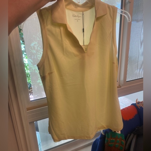 Walter Hagan women’s Medium athletic collared tank top golf yellow poly new - Picture 2 of 11